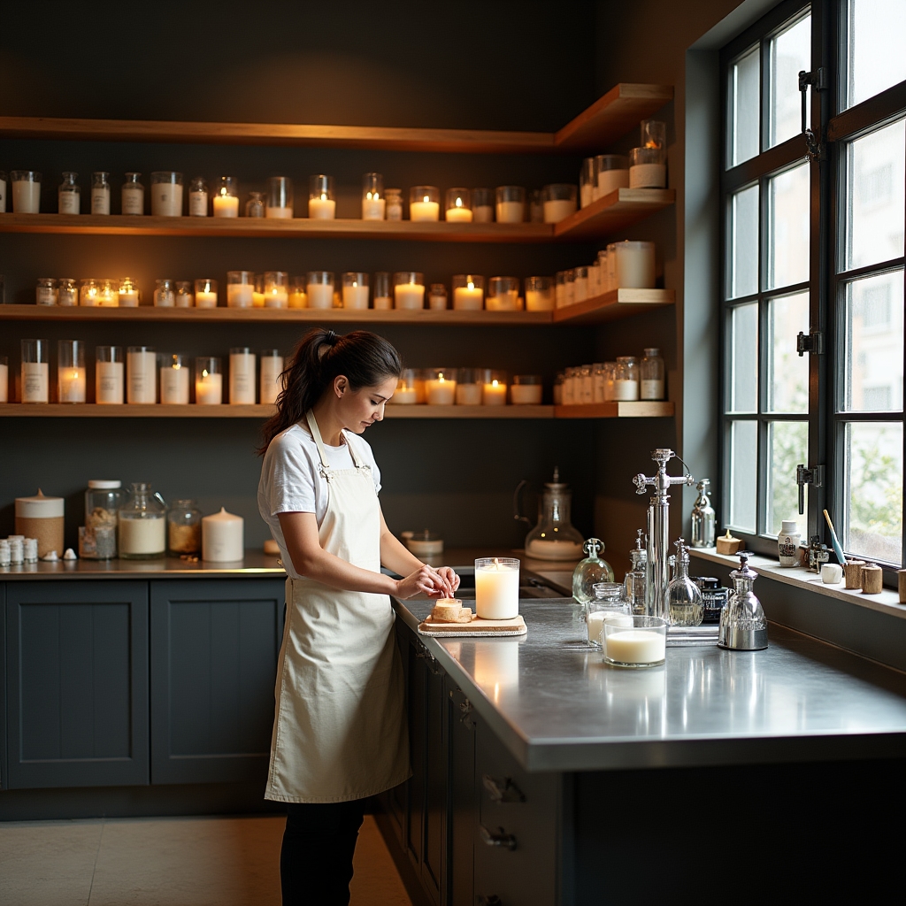 Interno del laboratorio Vorenmorlab con attrezzatura per la produzione di candele artigianali